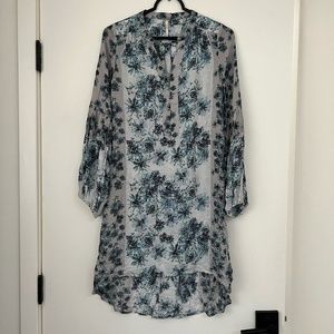 Free People | Long Sleeve High Low Midi Floral Blue Dress Tunic Size XS